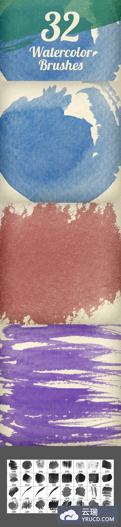水彩画笔素材 Watercolor Strokes Brush Pack