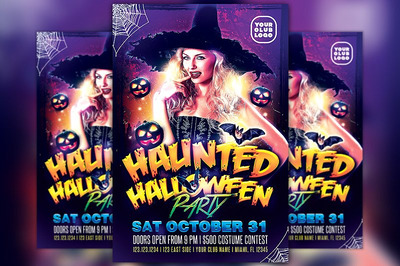 万圣节晚会海报 Haunted Halloween Costume Flyer