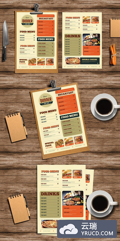 经典的餐饮食物菜单 Retro Diner Food menu