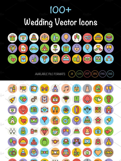 100个婚礼相关的图标 100+ Wedding Vector Icons