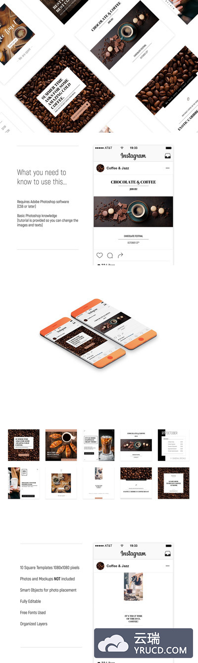 时尚高端简约优雅的咖啡馆Instagram社交媒体banner海报设计模板