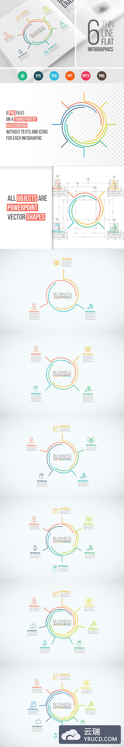 线型扁平化信息图表 Line flat circles for infographic