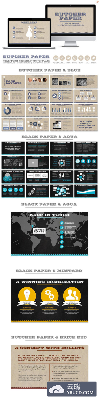牛皮纸风格的PPT模板 Butcher Paper Powerpoint Template