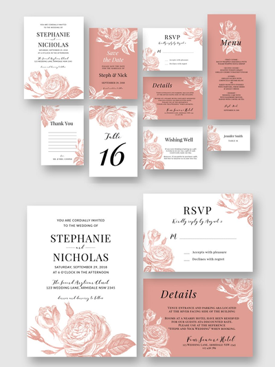 玫瑰婚礼平面物料套装 Rose Blush Roses Wedding Suite