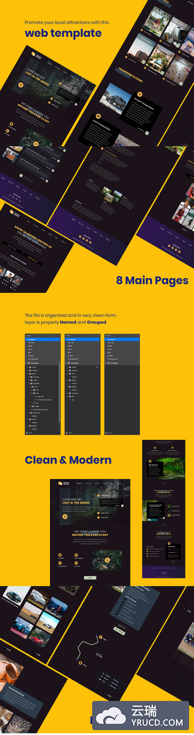 当地旅游景点资源宣传网站模板下载 [Sketch]