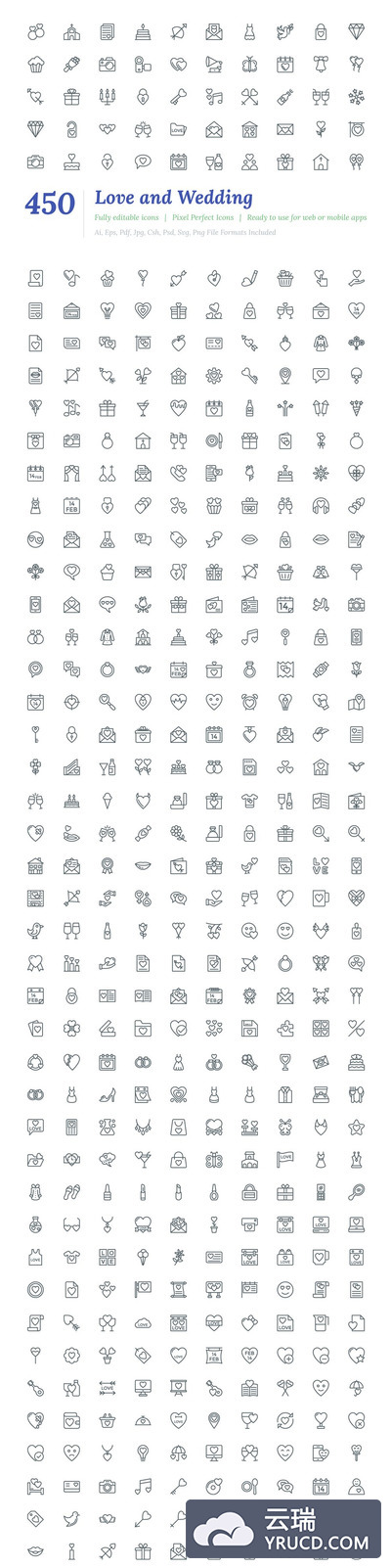 450个婚礼和爱情主题图标 450 Love and Wedding Line Icons