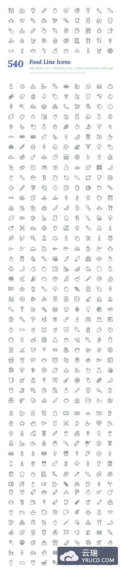 540个线型食物图标 540 Food Line Icons