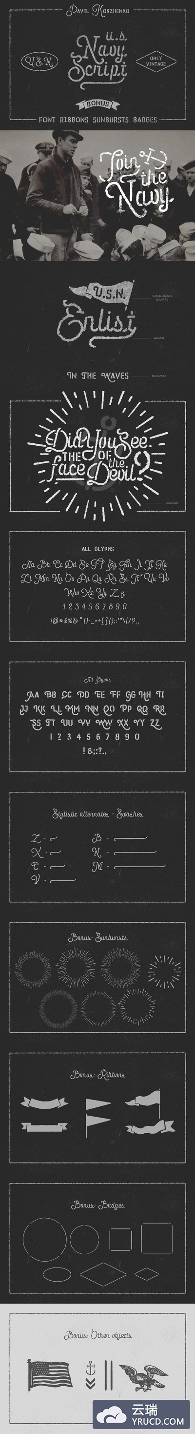 美国海军风格字体 U.S.Navy Script • Freebies •