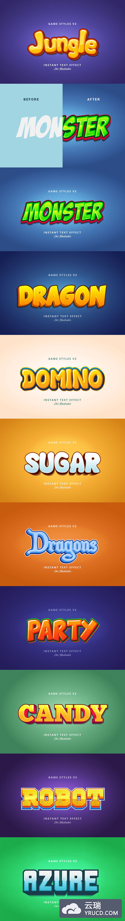 时尚高端多用途的可爱3D立体质感的illustrator图层样式集合（AI）