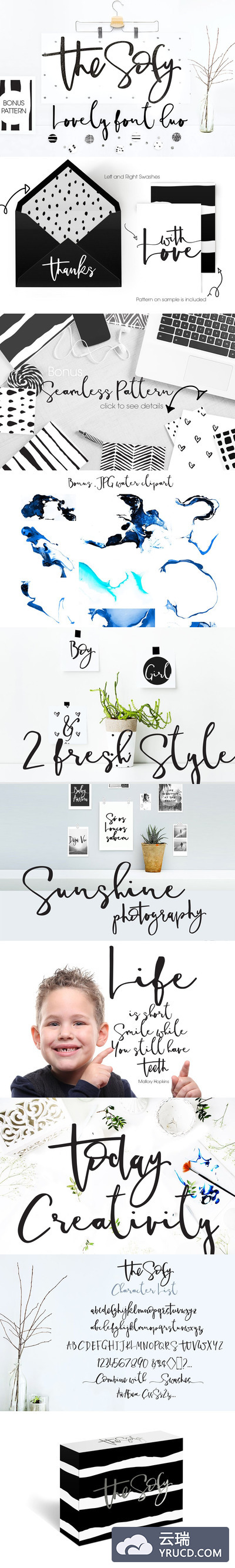 柔软手写字体+背景纹理 The Sofy Font Duo +Pattern+Freebie