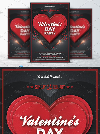 情人节节日海报模板 Valentines Day Party Flyer