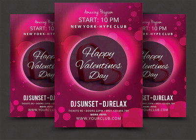 情人节聚会海报模板 Valentines Party Flyer
