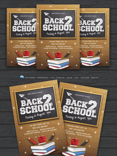 回归学校海报模板 Back 2 School Flyer