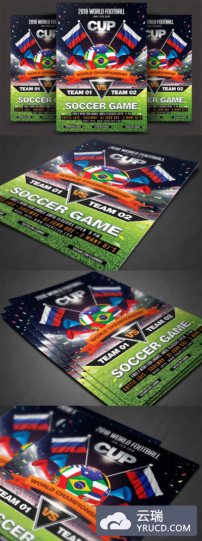 足球世界杯海报模板 Soccer World Championship Flyer