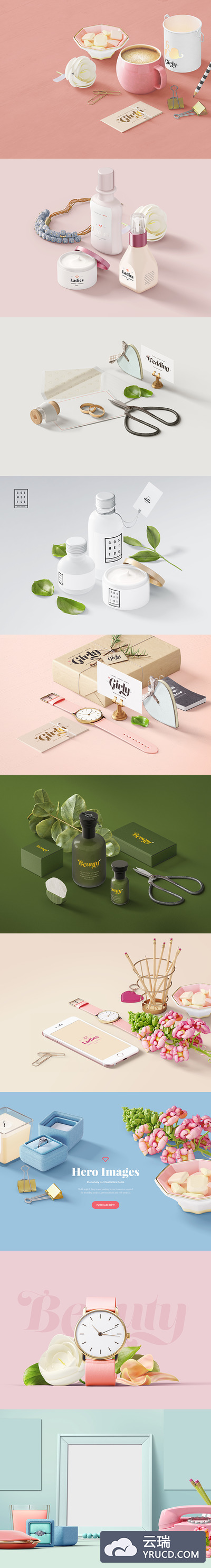 样机 | 高端化妆品鲜花手表包装PSD分层素材