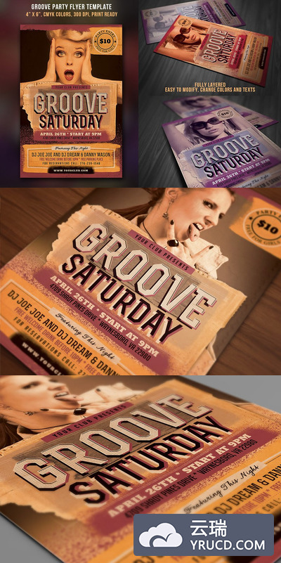 凹槽传单海报复古风格模板 Groove Party Flyer Vintage Style