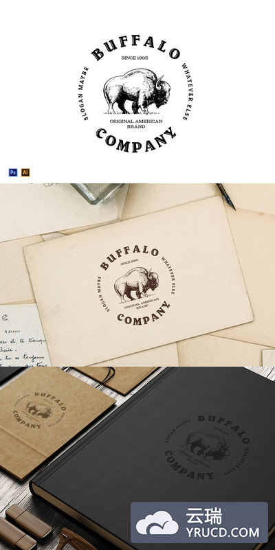 布法罗复古徽标logo模板 Buffalo Vintage Logo