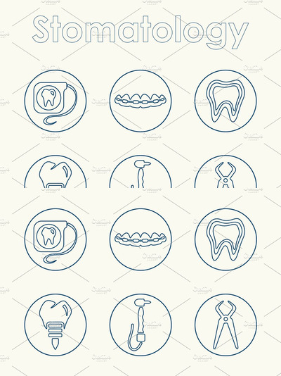 套口腔医学简单图标 Set of stomatology simple icons