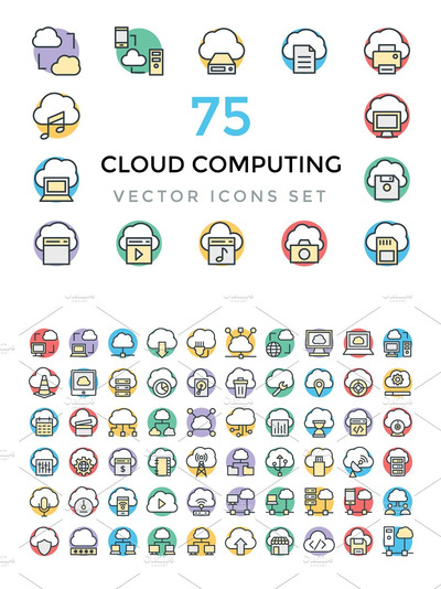 75个云技术矢量图标 75 Cloud Computing Vector Icons