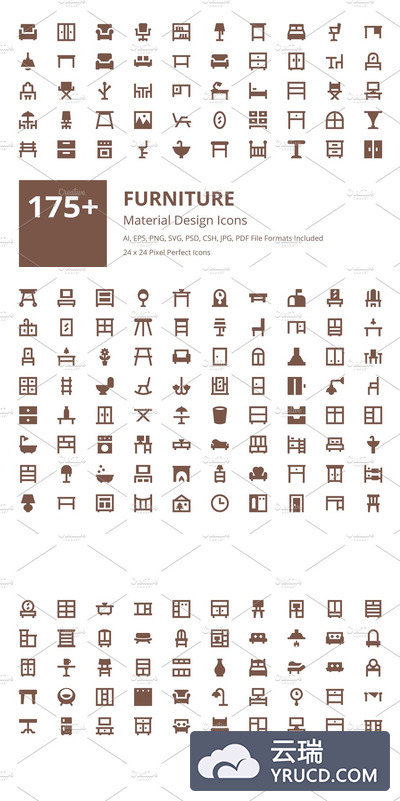 175+ 家具设计图标 175+ Furniture Material Design Icons