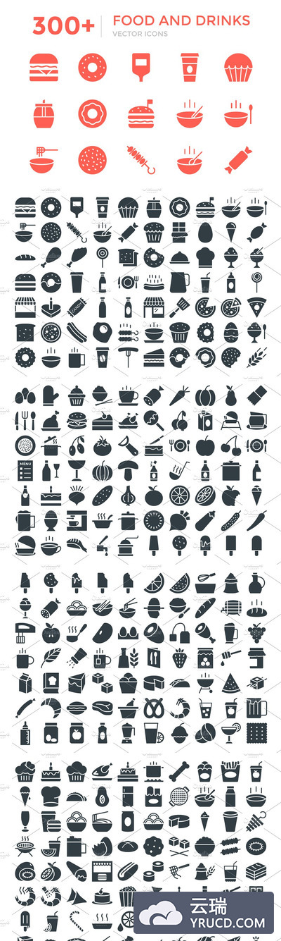 300+ 食物和饮料图标 300+ Food and Drinks Vector Icons