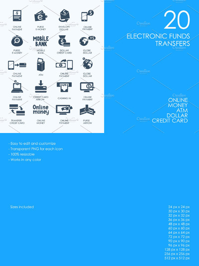 电子资金和交易图标 Electronic funds transfers icons