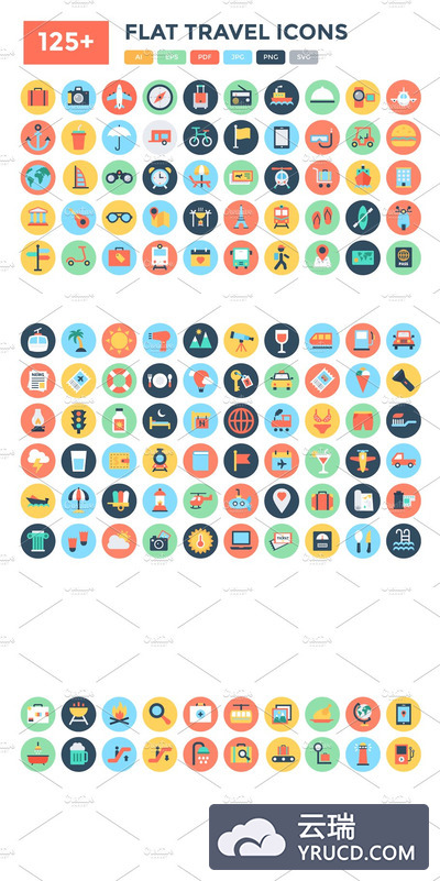 125+旅行图标 125+ Flat Travel Icons