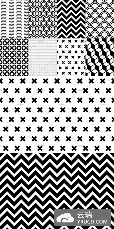 8种黑板几何无缝背景纹理素材 8 black and white seamless patterns