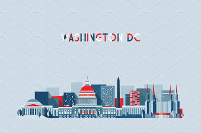 美国华盛顿天际线城市插画 Washington DC skyline, USA