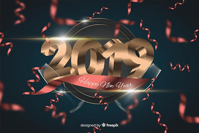 时尚高端震撼的3D立体2019房地产土豪金金色渐变质感的新年元旦海报banner设计模板