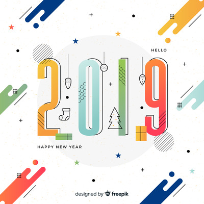 时尚高端简约新孟菲斯风格的2019新年banner海报宣传单DM设计模板