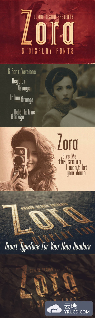 经典的字体 Zora - 6 Vintage Display Fonts