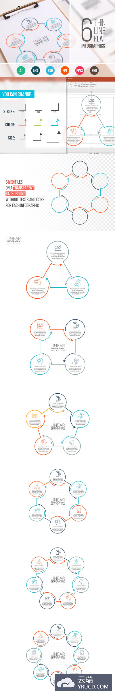 PPT用的线型数据图表元素 Linear elements for infographic v.10