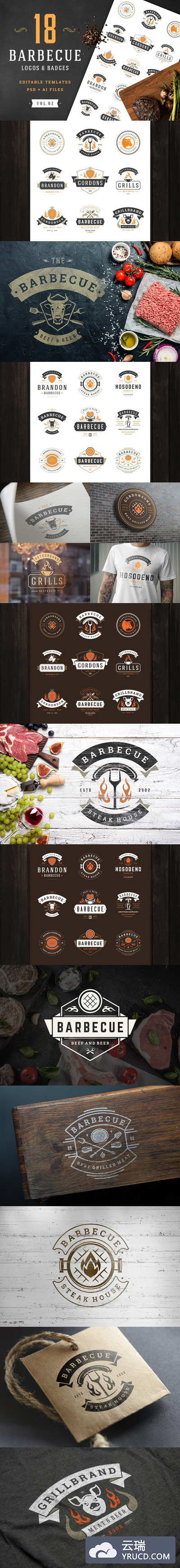 18个烧烤LOGO和徽章创意模板 18 Barbecue Logos and Badges