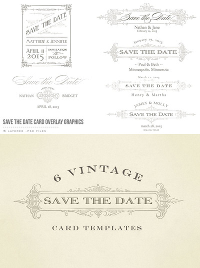经典的花纹图形素材 Vintage Save the Date Graphics
