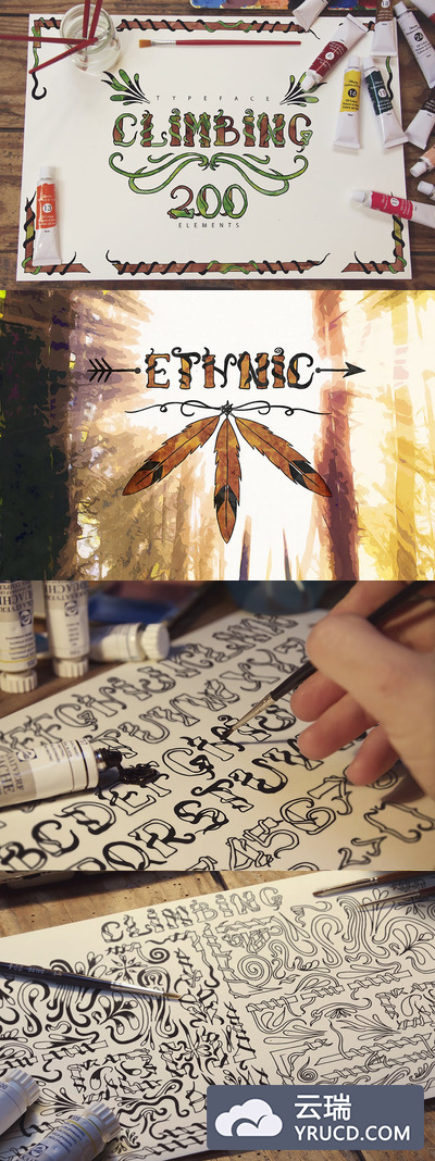 高品质的时尚高端优雅的植物攀爬效果的Climbing Fonts英文字体+附加效果