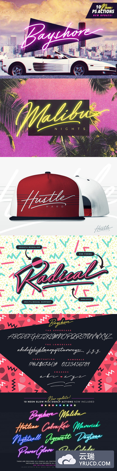 酷炫的适合霓虹灯风格的字体 Bayshore + New! Neon Glow Styles