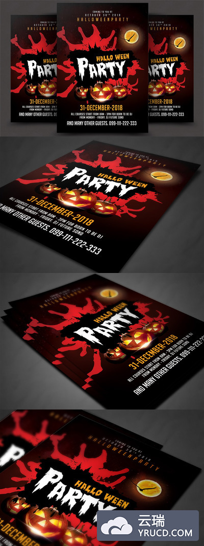 疯狂万圣节海报模板 Halloween Party Flyer