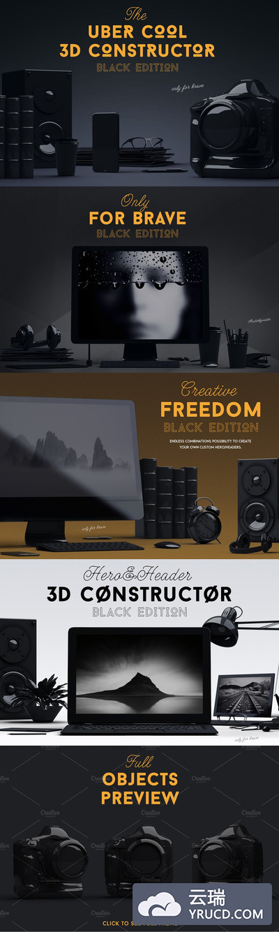 30个酷炫的黑色样机 3D Constructor {Black Edition}