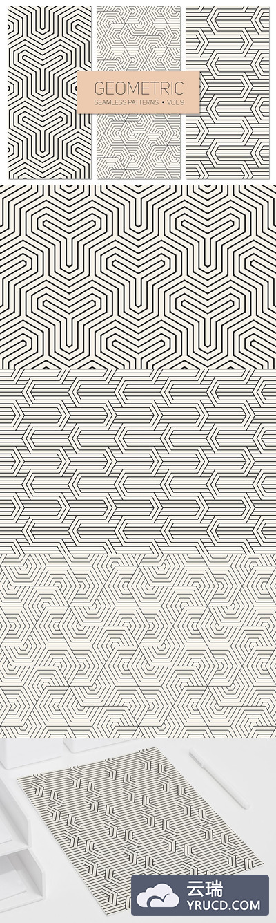 几何无缝背景纹理素材 Geometric Seamless Patterns Set 9