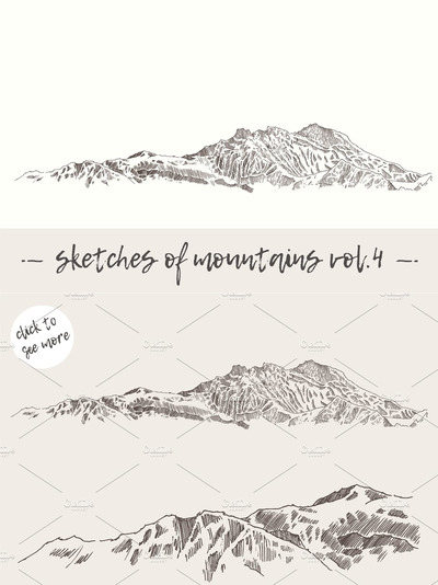 大山的素描手绘素材 Set of sketches of mountains, vol. 4