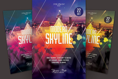 现代天际线海报模板 Modern Skyline Flyer Template