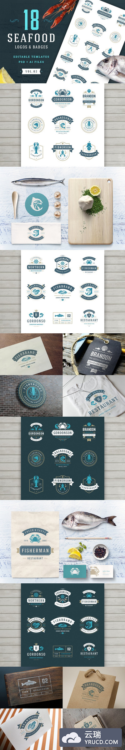 18个海鲜相关的logo和图形模板 18 Seafood Logos & Badges