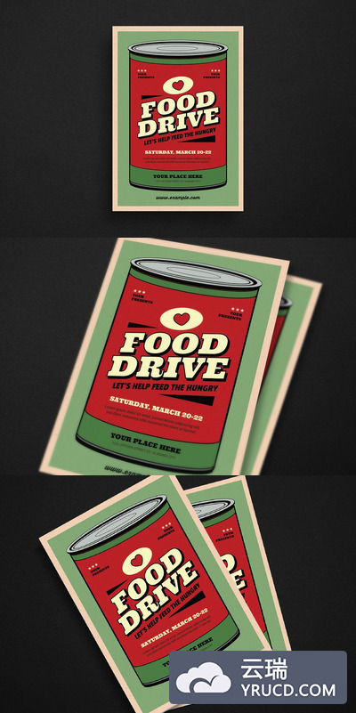 经典的食品海报模板 Retro Food Drive Event Flyer