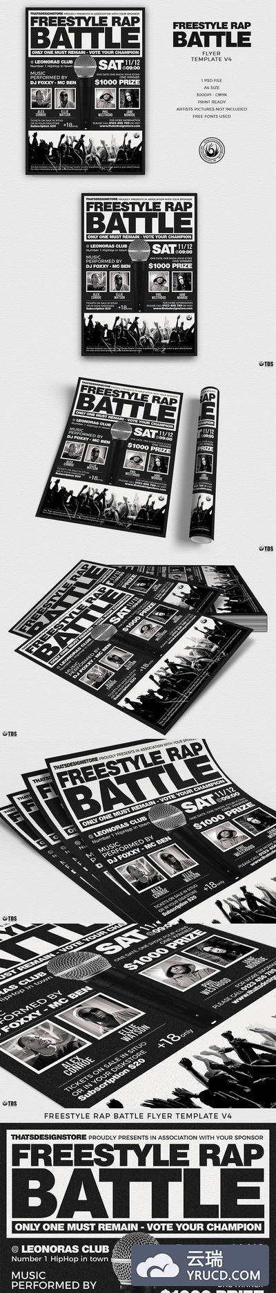 自由式说唱战斗传单海报PSD Freestyle Rap Battle Flyer PSD V4