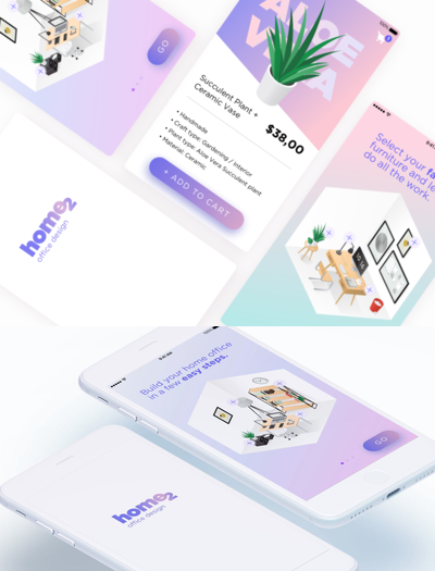 SKETCH | Home2办公室室内渐变紫色粉色设计应用程序