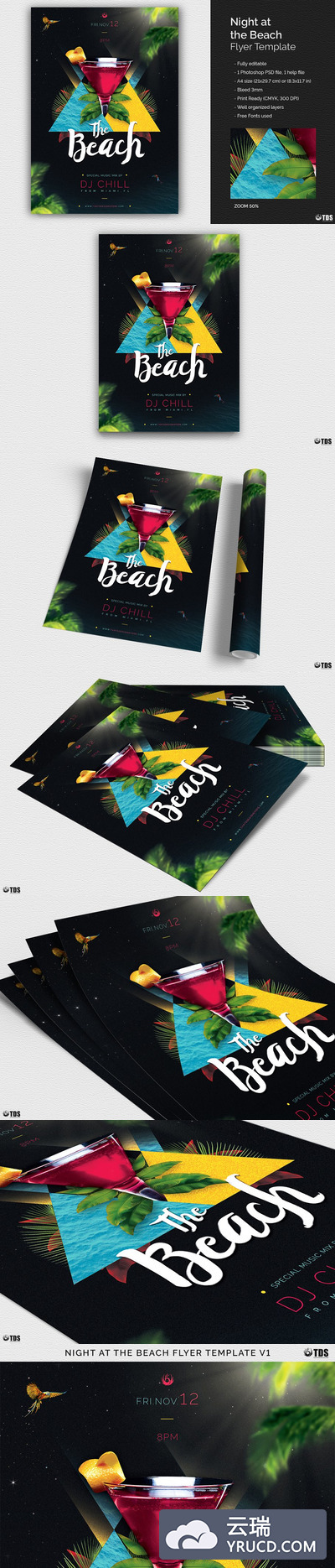 晚上在海滩传单海报PSD Night at The Beach Flyer PSD V1