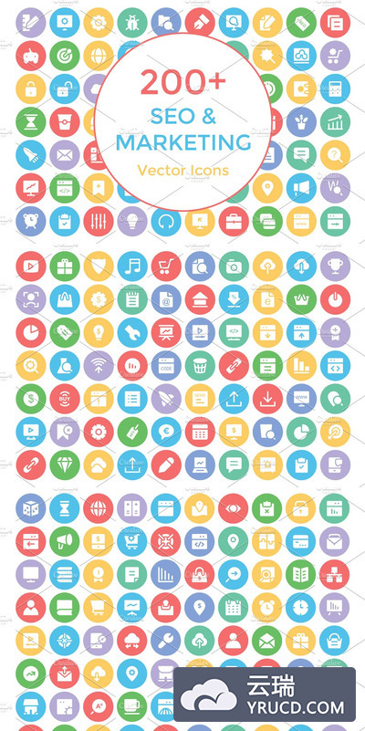 200个SEO和市场相关的矢量图标 200+ Seo and Marketing Vector Icons