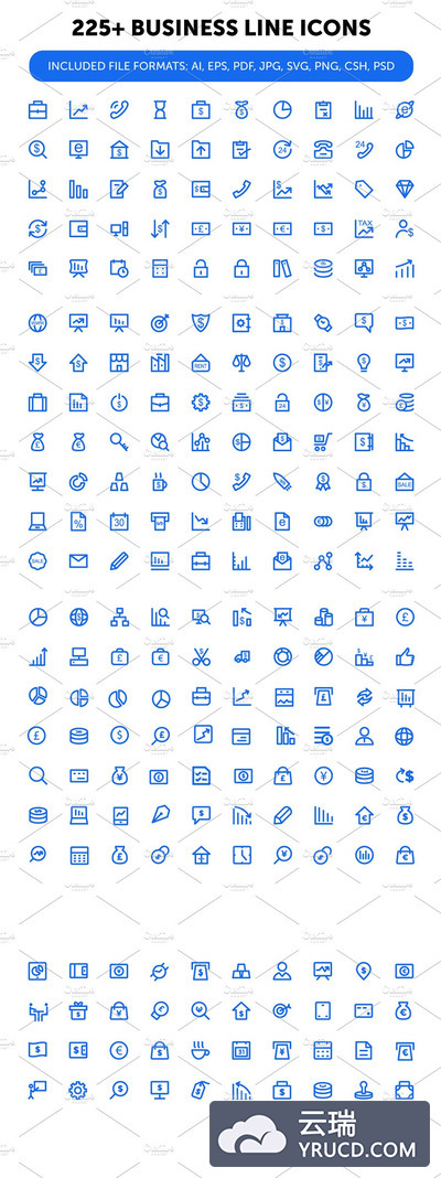 225+商业线型图标 225+ Business Line Icons