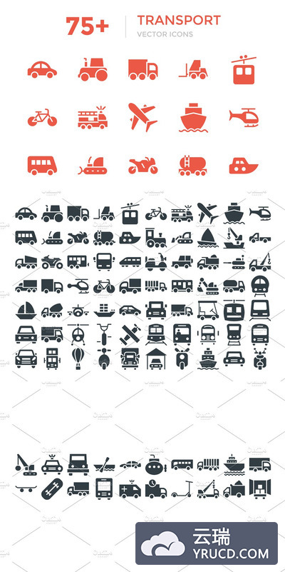 75个交通工具矢量图标 75+ Transport Vector Icons